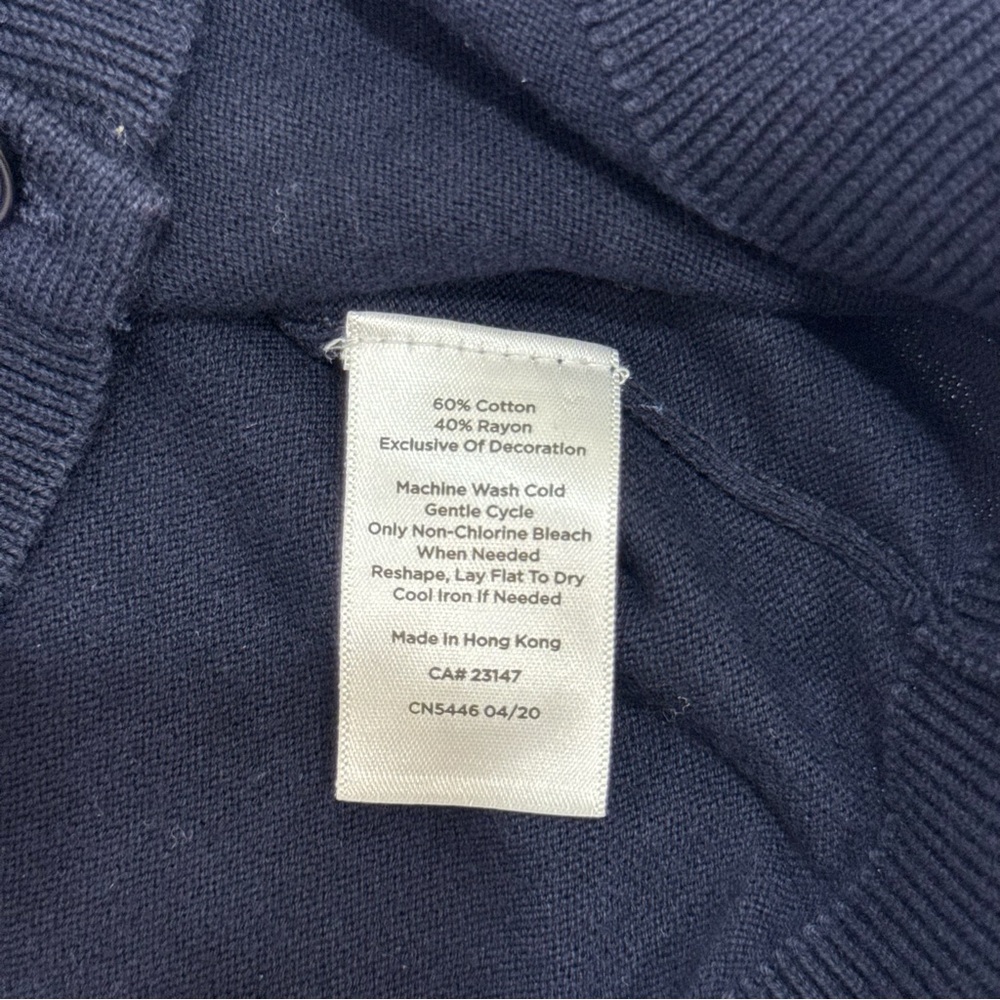Talbots Plus Size 1X Navy Cardigan Embroidered French Phrases Bonjour Voila - Picture 3 of 8